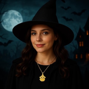 Sombrero de bruja vintage de la Feria del Renacimiento para mujer: sombrero gótico de Halloween hecho a mano + collar de Halloween GRATIS