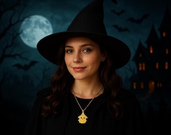Vintage Ren Faire Witch Hat for Women – Handmade Gothic Halloween Hat + FREE Halloween Necklace