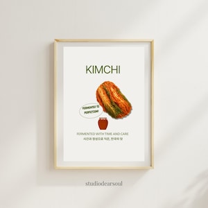 Kimchi Korean Food Poster – Printable Wall Art, Digital Kitchen Decor, Asian Food Illustration