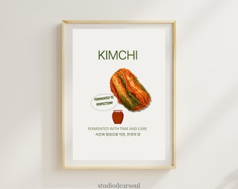 Plakat z kimchi | Akwarela z koreańskim daniem fermentowanym | Sztuka ścienna z kuchnią azjatycką, do pobrania w wersji cyfrowej
