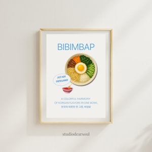 Bibimbap Korean Food Poster – Printable Wall Art, Digital Kitchen Decor, Asian Food Illustration