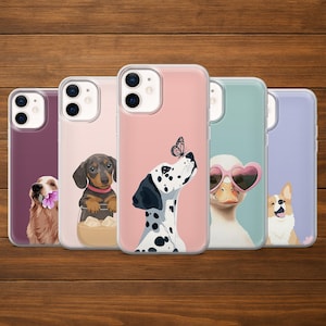 Cute Animals Phone Case Dog Goose for iPhone 17Pro, 16, 15, 14, 13, 12, Samsung S25, S24, S23FE, S22, A16, A26,, A56, Pixel 10, 9Pro, 8A