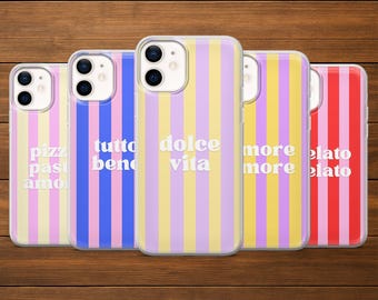Italian Saying Phone Case | Striped Pattern Gelato Amore Cover | iPhone, Samsung and Google Pixel
