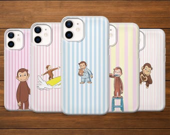 Cute Monkey Phone Case | Striped Pattern Cover | iPhone, Samsung and Google Pixel
