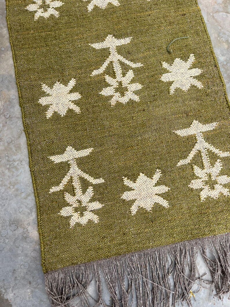 Southwestern Area Rug, Green Navajo Geometric Living Room Carpet, Boho Farmhouse Tribal Rug, Rustic Bedroom Accent Rug, Fringe Floor Decor image 7
