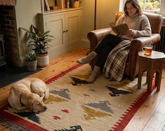 Tappeto Kilim in lana e juta tessuto a mano in stile sud-occidentale, tappeto tribale boho, tappeto geometrico da soggiorno in stile rustico