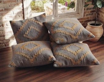 Set of 4 Boho Pillow Covers, Gray Southwestern Throw Pillow Covers, Neutral Aztec Cushion Cover, Rustic Farmhouse Decorative Pillow cover