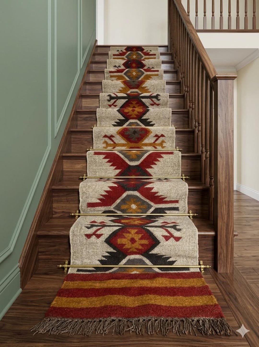 Staircase Rug Designs Handwoven Wool & Jute Stair Runner, Southwestern Stair Carpet, Tribal ...
