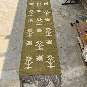 Southwestern Area Rug, Green Navajo Geometric Living Room Carpet, Boho Farmhouse Tribal Rug, Rustic Bedroom Accent Rug, Fringe Floor Decor image 8