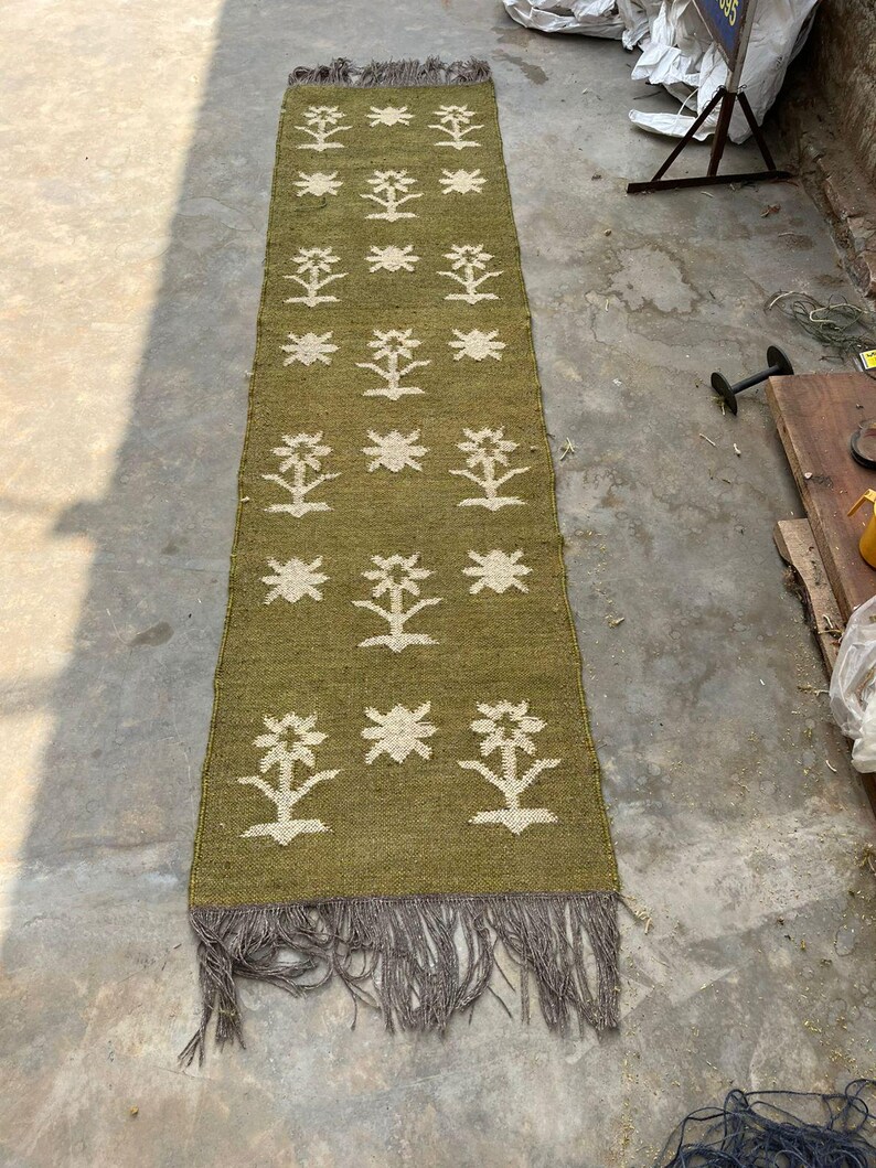 Southwestern Area Rug, Green Navajo Geometric Living Room Carpet, Boho Farmhouse Tribal Rug, Rustic Bedroom Accent Rug, Fringe Floor Decor image 8