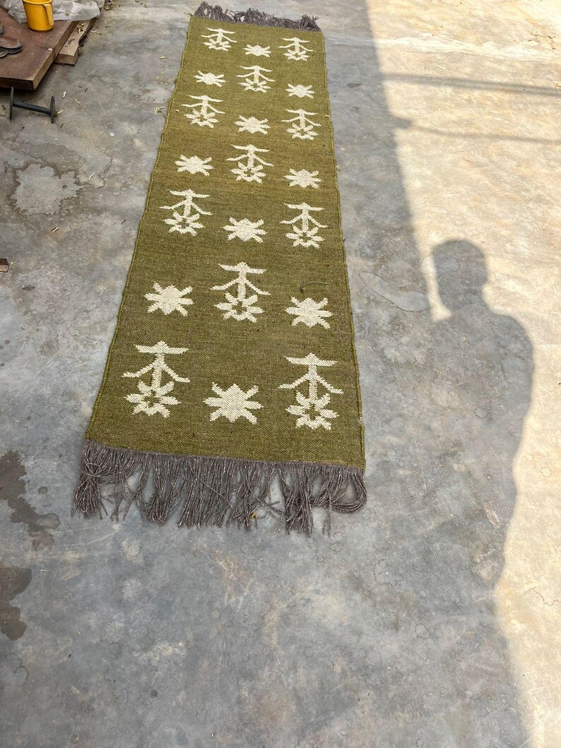 Southwestern Area Rug, Green Navajo Geometric Living Room Carpet, Boho Farmhouse Tribal Rug, Rustic Bedroom Accent Rug, Fringe Floor Decor image 6
