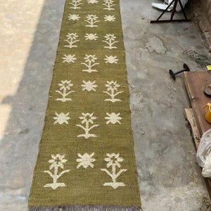 Southwestern Area Rug, Green Navajo Geometric Living Room Carpet, Boho Farmhouse Tribal Rug, Rustic Bedroom Accent Rug, Fringe Floor Decor image 9