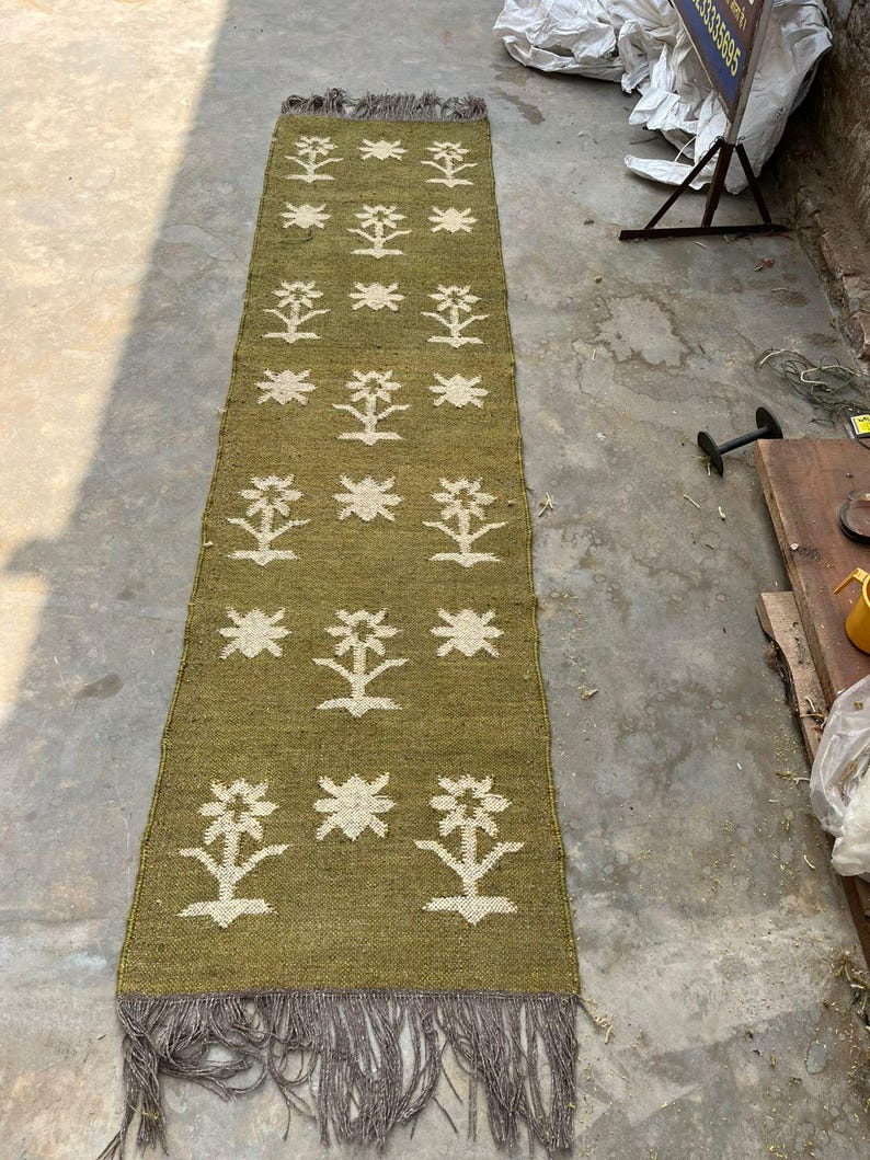 Southwestern Area Rug, Green Navajo Geometric Living Room Carpet, Boho Farmhouse Tribal Rug, Rustic Bedroom Accent Rug, Fringe Floor Decor image 9