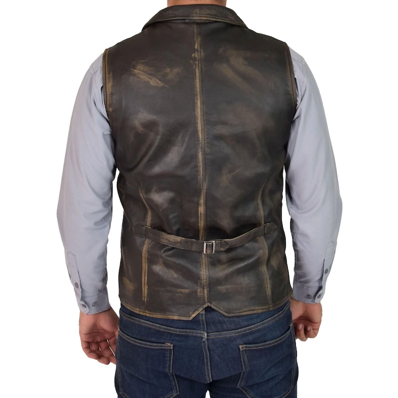 Genuine Cowhide Leather Western Sleeveless Vest Black Waxed leather men's vest, Leather Riding Vest, Motorcycle Vest, Leather Vest For Dad