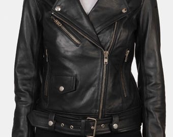Women's Black Leather Jacket-Genuine Sheepskin Leather Jacket For Ladies-Women's Motorcycle Leather Jacket-Winter Leather Jacket For Women