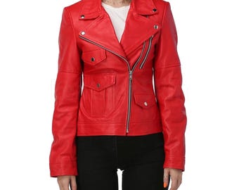 Chaqueta de cuero de motociclista para mujer - Abrigo de cuero para mujer - Regalo para mujer - Chaqueta de cuero de motociclista personalizada hecha a mano - Chaqueta de cuero de invierno para mujer