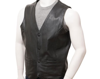 Black leather vest men, men's black leather waistcoat, genuine handmade leather vest for men, sleeveless leather vest men gift for him