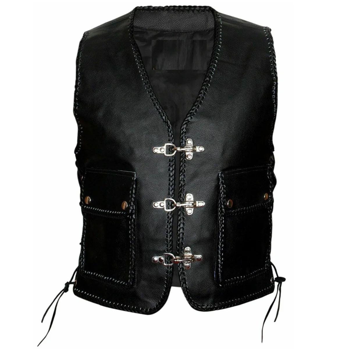 Real Leather Studded Biker Vest for Men – Heavy Duty with Buckles, Handmade Cow Leather Motorcycle Vest, Antique Brass Clasp, Biker Gift