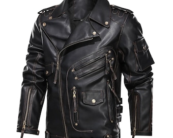Chaqueta de motociclista vintage de cuero auténtico negro Cafe Racer para hombre, hecha a mano