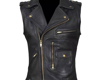 Men Classic Motorcycle Black Leather Vest, Motorcycle Vest, Leather Jacket Men, Biker Vest, Real Leather Vest Waistcoat, Custom Leather Vest
