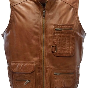 Brown leather vest men, mens leather waistcoat, genuine handmade leather vest for men, Hunting Fishing Outdoor leather vest men gift for him