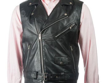 Men's Black Leather Vest-Men Leather Biker Waistcoat-Men's Genuine Leather Motorcycle Vest-Halloween Gift- Thanksgiving Gift-Christmas Gift