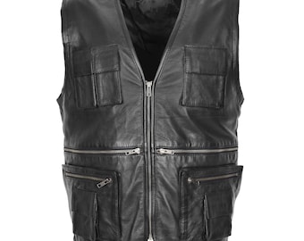 Men Genuine Cowhide Leather Western Sleeveless Vest Black leather men's vest, Leather Riding Vest, Motorcycle Vest, Leather Vest For Dad