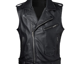 Handmade Men's Genuine Leather Motorcycle Vest, Biker Jacket
