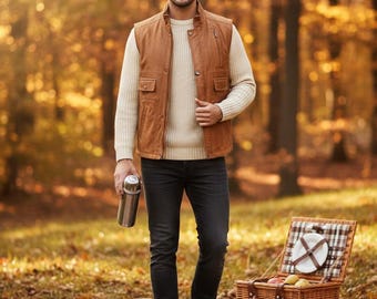 Men Classic Motorcycle Brown Leather Vest, Motorcycle Vest, Leather Jacket Men, Hunting Fishing Vest, Handmade Genuine Leather Custom Vest