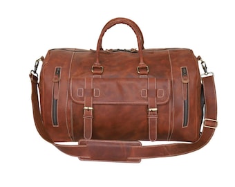 Full Grain Leather Duffle Bag: Personalized Travel Holdall, Gym Weekender