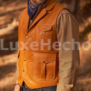 Handmade Brown Leather Motorcycle Vest: Classic Biker Style