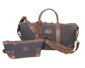 Canvas and Leather Duffle Bag for Men  Carry-On Travel Gym Bag  Weekender Overnight Bag  Stylish Gift for Him  Fashion Duffel