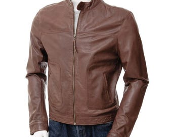 Men's Brown Leather Jacket-Handcrafted Men's Slim Fit Leather Jacket For Men-Biker Style Leather Men's Coat Men's Leather Outer Wear
