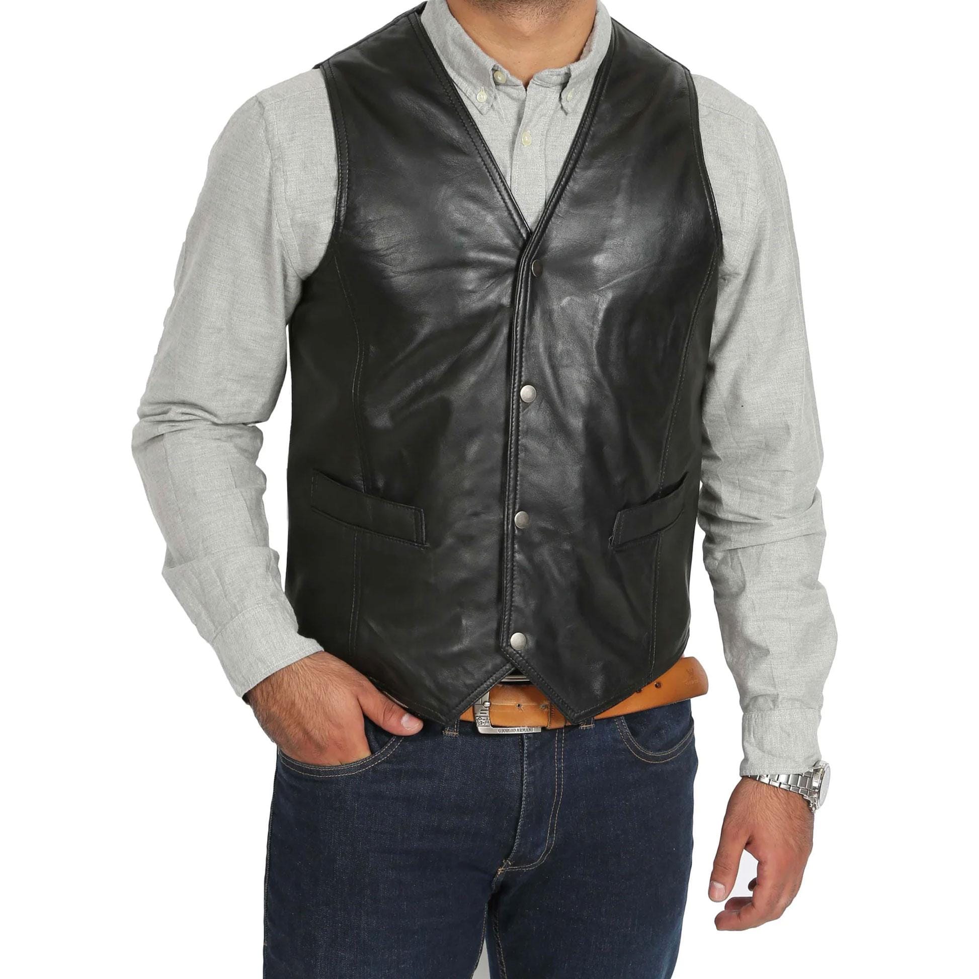 Mens Leather Traditional Waistcoat Black Vest leather men's vest, Leather Riding Vest, Motorcycle Vest, Leather Vest For Dad, Gifts For him