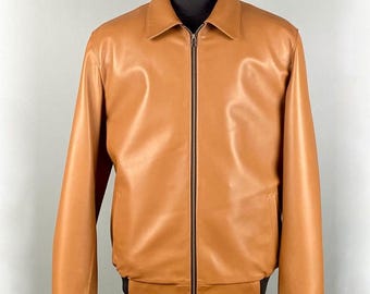 Handmade Vintage Brown Leather Bomber Jacket for Mens 90s Retro Style Real Sheep Leather Casual Streetwear Relaxed Fit Lightweight Jackets