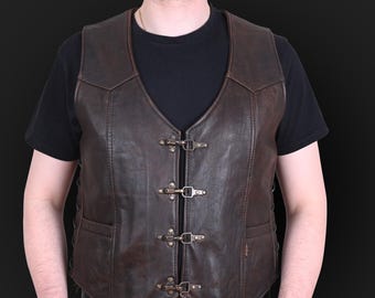 Handmade Men's Genuine Cow Leather Heavy Buckled Rocker Biker Motorcycle Vintage Waistcoat Vest Antique Gifts For Bikers, Gift For Him & Dad