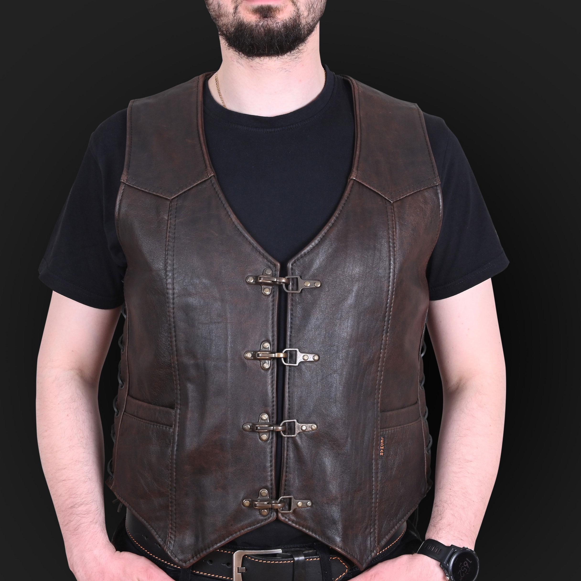 Handmade Men's Genuine Cow Leather Heavy Buckled Rocker Biker Motorcycle Vintage Waistcoat Vest Antique Gifts For Bikers, Gift For Him & Dad
