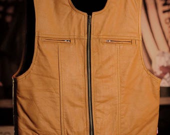 Men's Brown Leather Vest-Men Leather Biker Waistcoat-Men's Genuine Leather Motorcycle Vest-Halloween Gift- gift for him -Christmas Gift