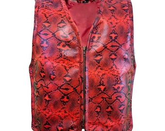 Real Genuine Python Snake Embossed Leather Design Men Vest, Men's Snake Leather Vest, Biker Vest, Genuine Leather Vests, Gifts For Him & Dad