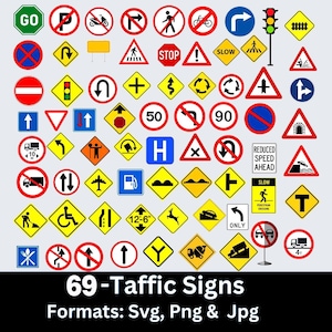 Traffic Signs Clipart, Traffic Signs Svg Bundle, Traffic Signs, Traffic Road Sign SVG, PNG, Silhouette Files -Decal, Car Svg, Car Sign Svg