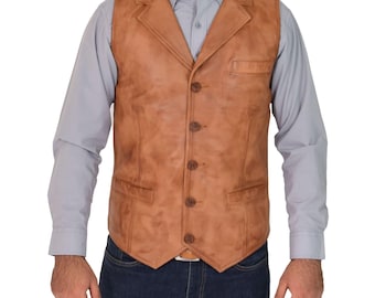 Men's Brown Sheepskin Leather Vest – Slim Fit Motorcycle Style, grand son gift