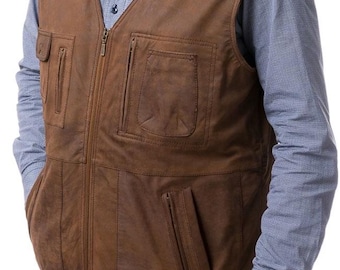 leather vest men, men's brown leather waistcoat, genuine leather vest for men, classic brown vest, sleeveless leather jacket, Gifts For Dad