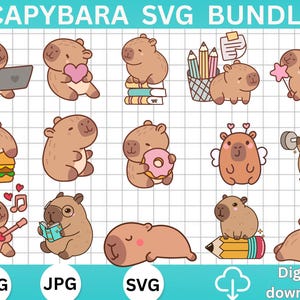 15 Cute Capybara SVG Bundle,Instant Digital Download for Cricut & Silhouette,Digital Sticker,Cute Capybara PNG,Kawaii Animal Illustration