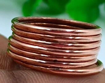 Juego de anillos apilables de cobre hechos a mano / Joyería bohemia minimalista
