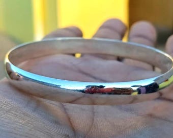 Handmade Sterling Silver Bangle Bracelet, Minimalist Oval Wrap