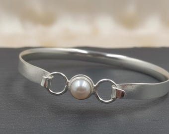 Elegant dainty Sterling Silver Pearl Bracelet – minimalist cuff bracelet handmade artisan jewellery
