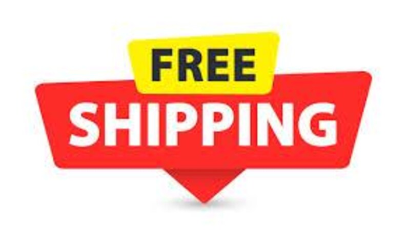 K&ouml;nnte beinhalten: Rotes Banner mit dem wei&szlig;en Text "SHIPPING" und einem gelben Banner dar&uuml;ber mit dem schwarzen Wort "FREE". Das Banner hat ein nach unten zeigendes rotes Dreieck.