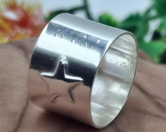 Handmade 925 Sterling Silver Star Ring - Wide Chunky Band Promise Ring