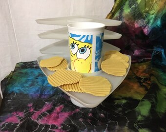 4 Vintage Tupperware 734 Sheer Triangle Snack Trays with Cup Holder RARE