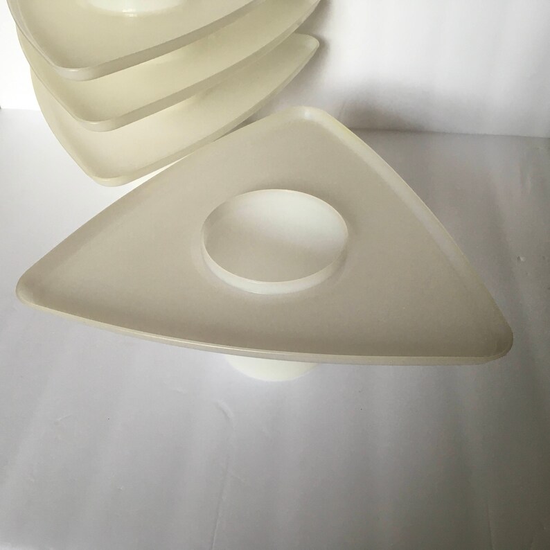 4 Vintage Tupperware 734 Sheer Triangle Snack Trays with Cup Holder RARE